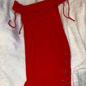 Off Shoulder Red Dress w/ slit